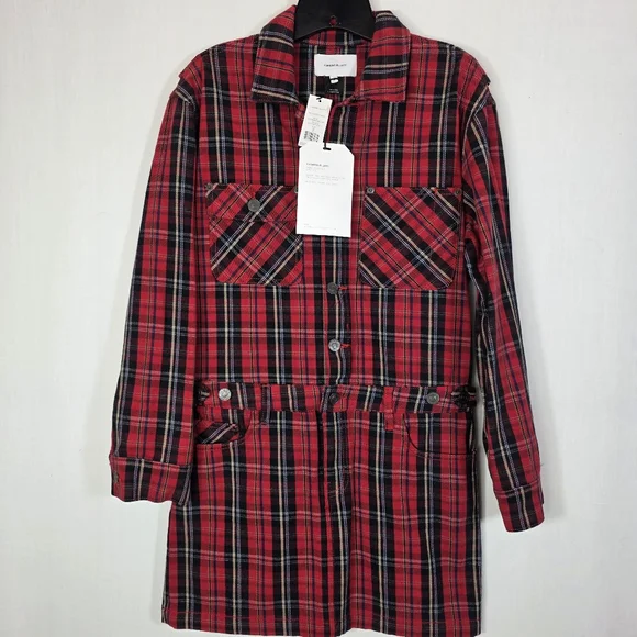 NWT Current/Elliott The Jumpsuit Dress Red Tar Plaid Size 2 (M) - Picture 1 of 14